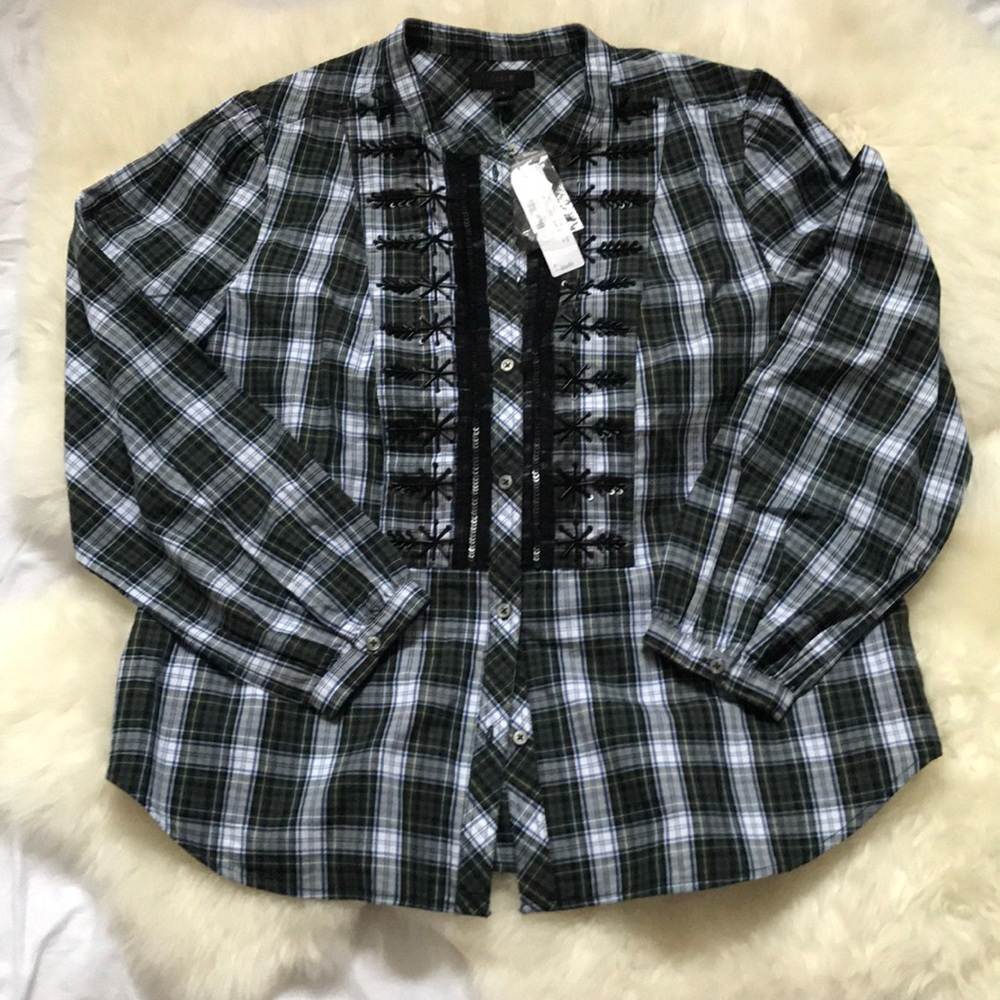 J Crew gingham shirt with beaded details